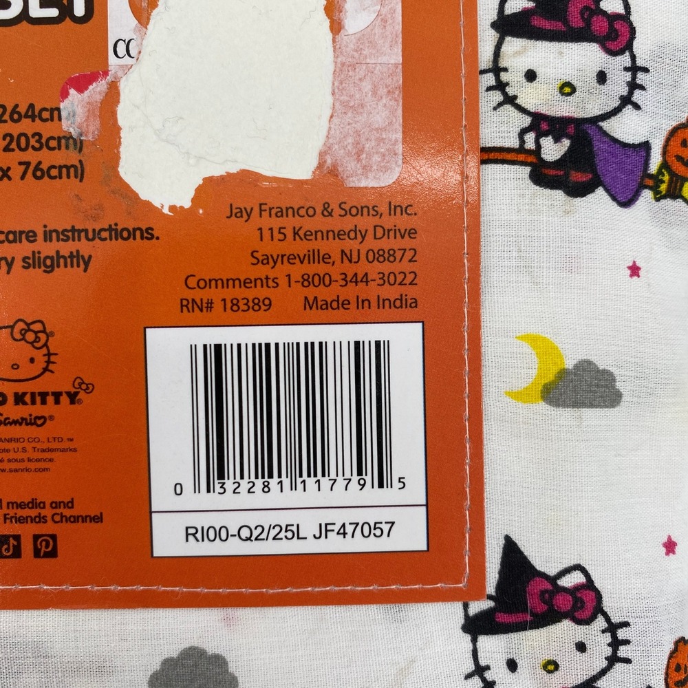 Hello Kitty Sheet Set QUEEN White Halloween Witch Cotton Sanrio Spooky Pumpkin - Picture 8 of 11